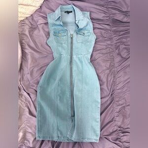 Mini denim dress with zipper detailing